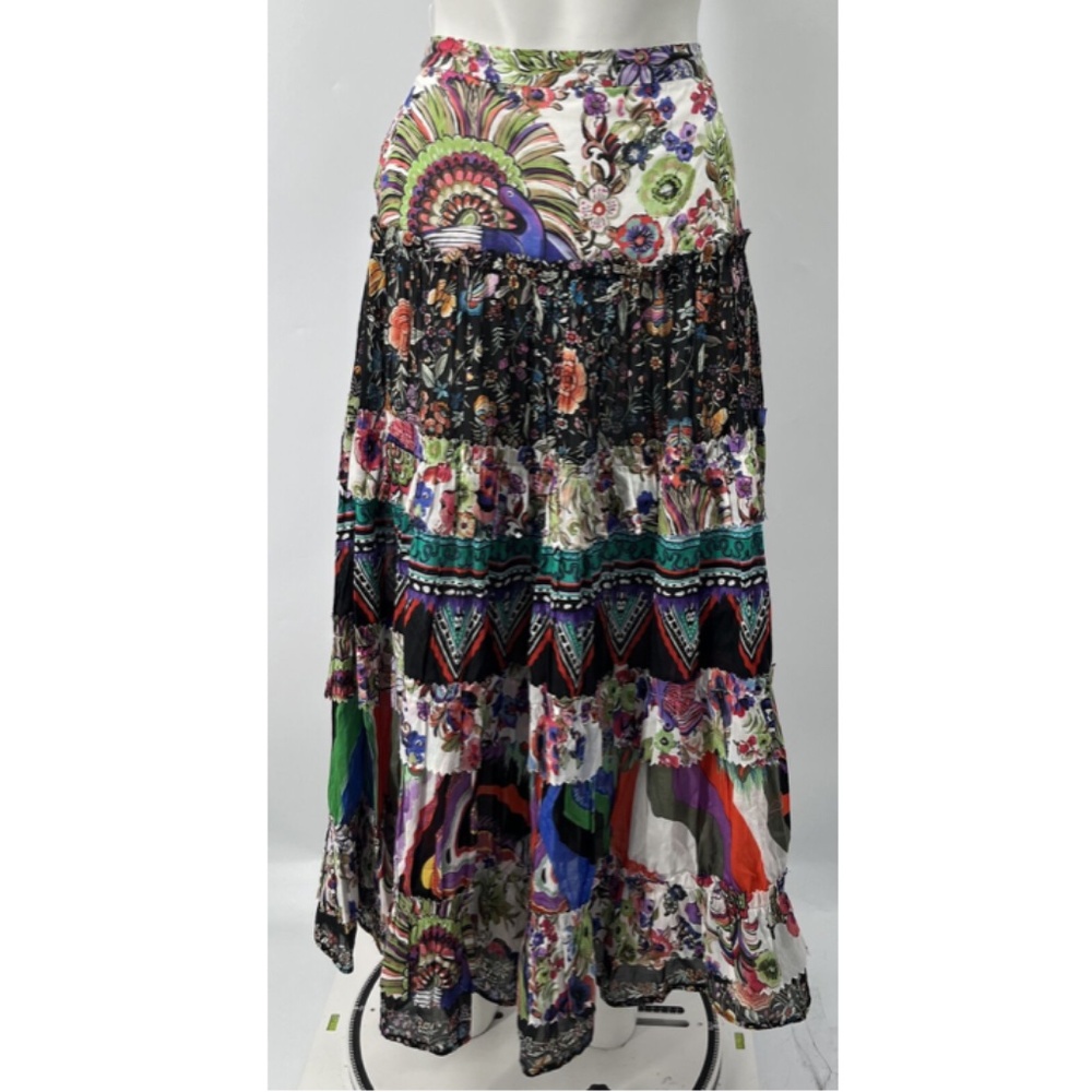Roberto Cavalli Multicolor Printed Tiered Cotton Midi Skirt sz 42